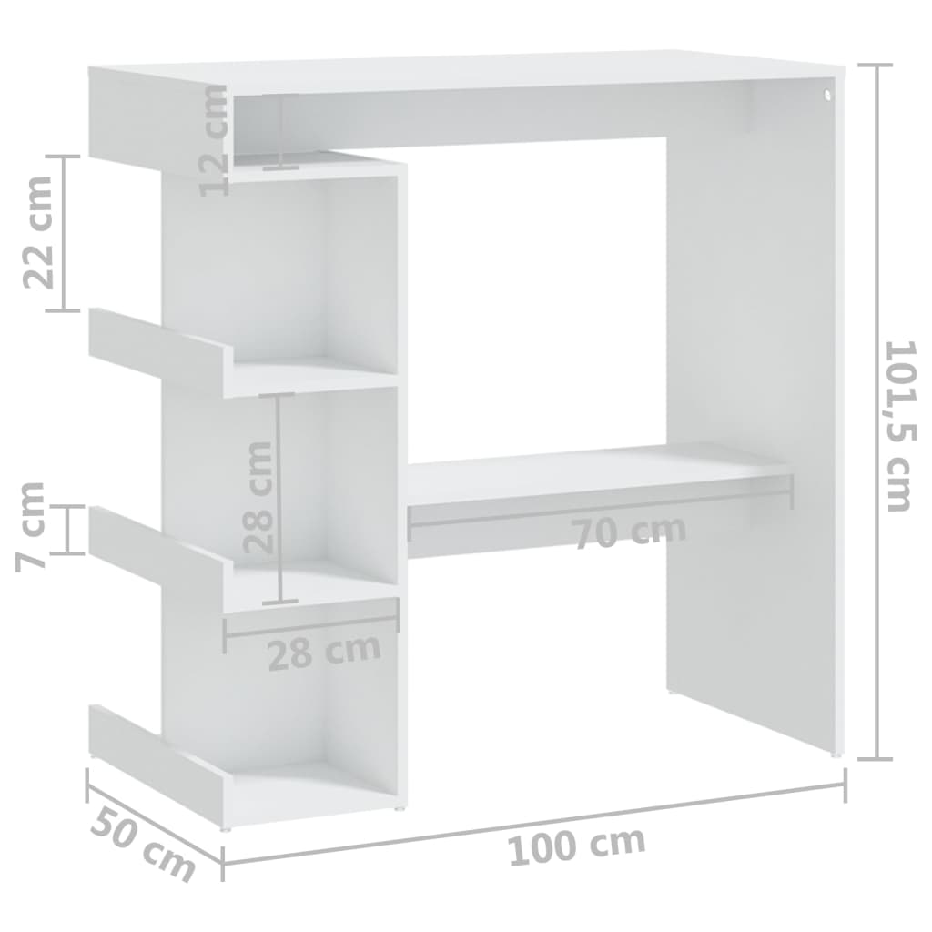 vidaXL Bartisch mit Regal Weiß 100x50x101,5 cm Holzwerkstoff