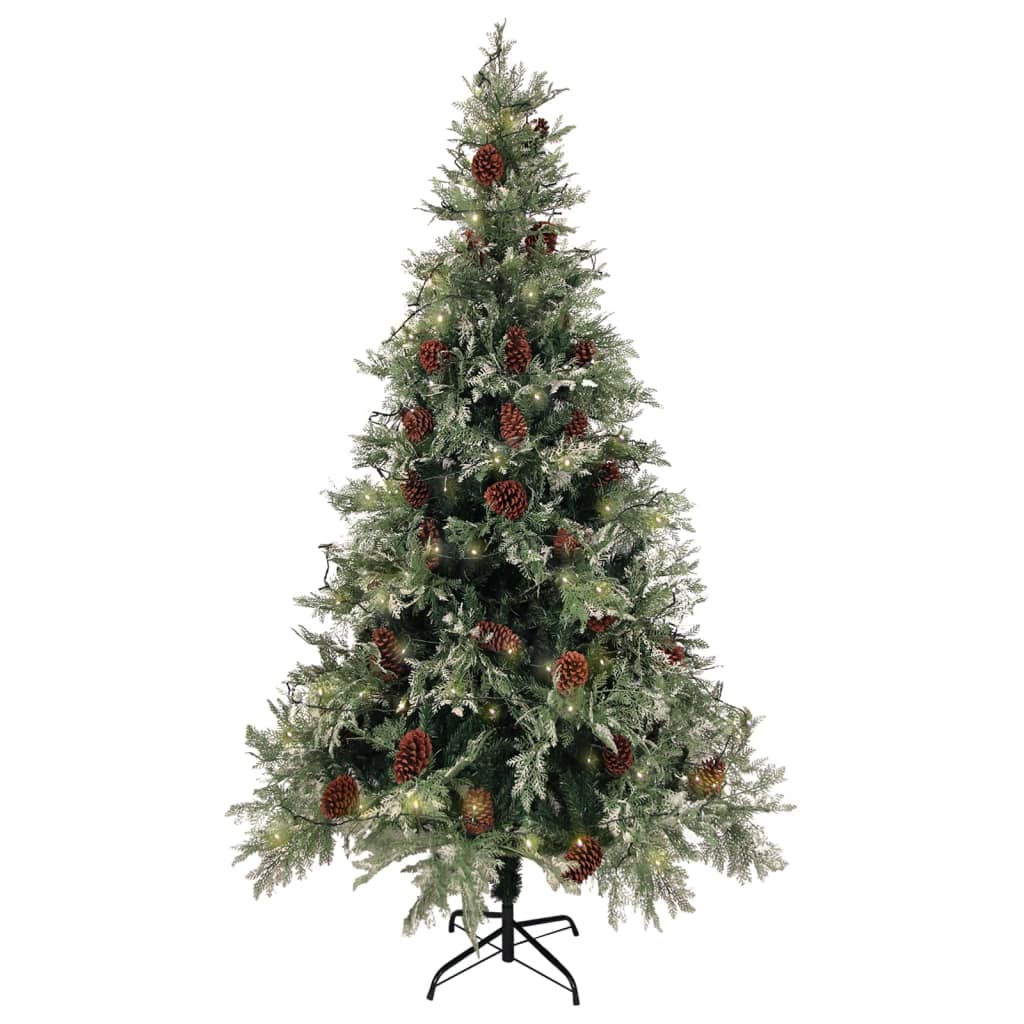 vidaXL Weihnachtsbaum mit Beleuchtung und Kiefernzapfen 195 cm PVC&PE