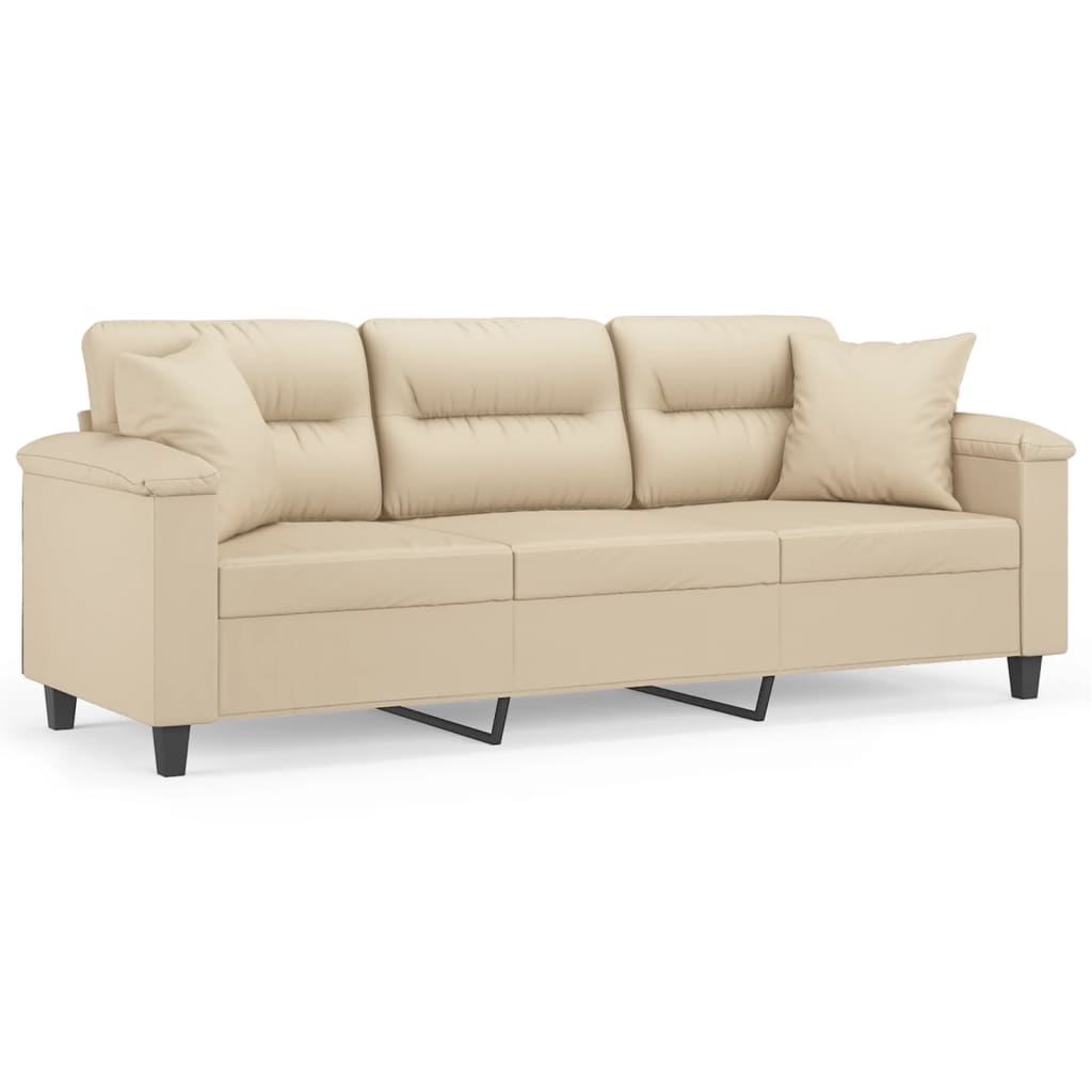 vidaXL 3-Sitzer-Sofa mit Kissen Creme 180 cm Mikrofasergewebe