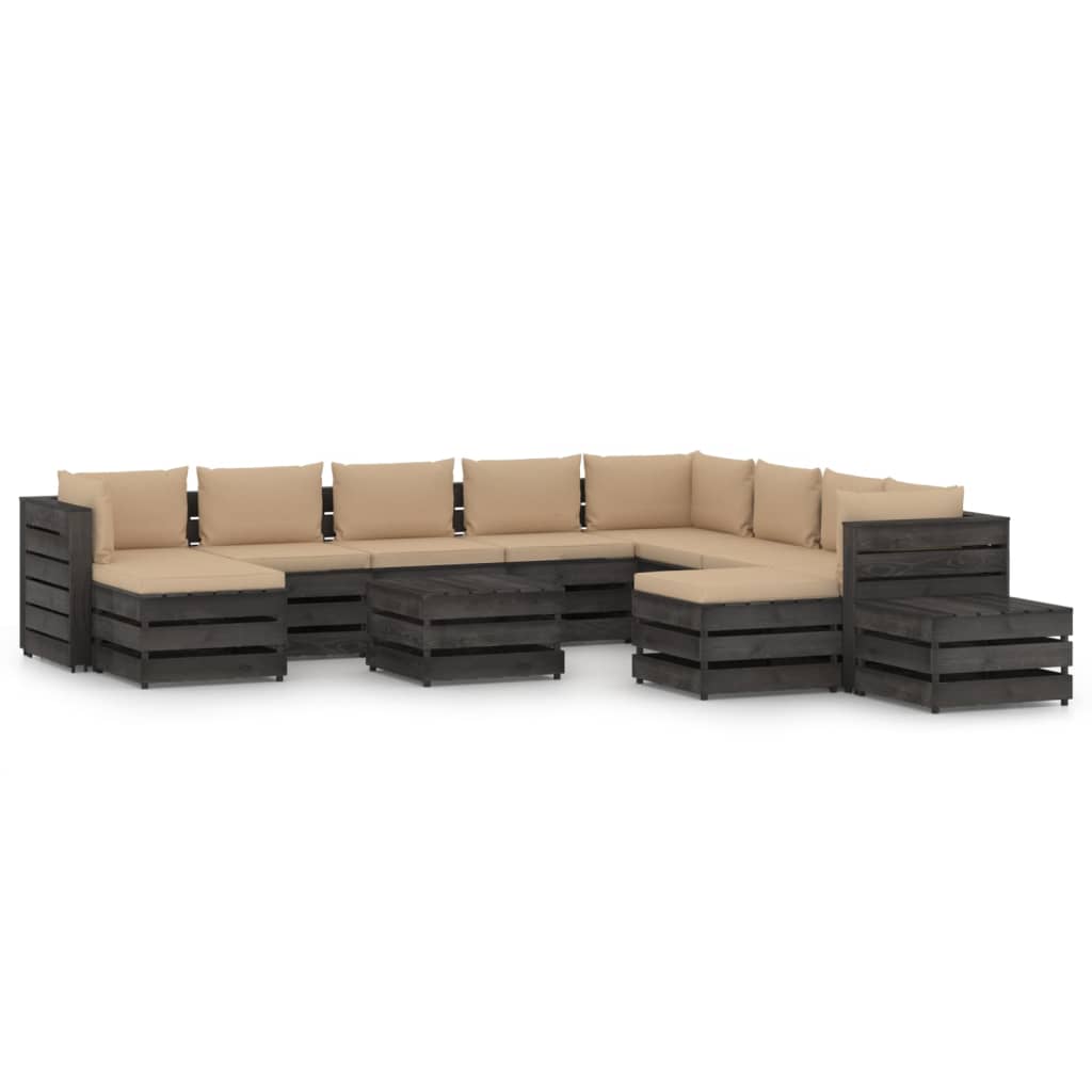 vidaXL 12-tlg. Garten-Lounge-Set mit Kissen Grau Imprägniertes Holz
