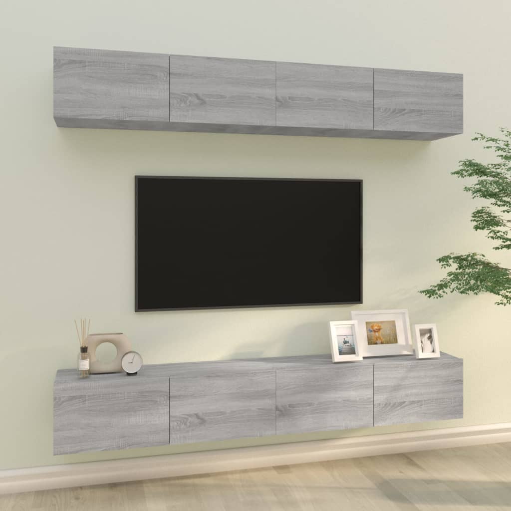 vidaXL TV-Wandschränke 4 Stk. Grau Sonoma 100x30x30 cm