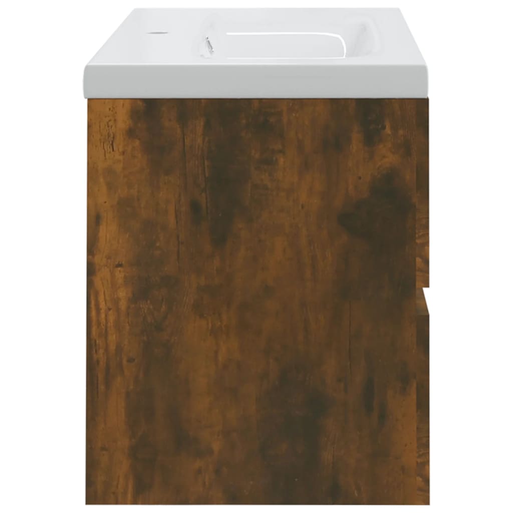 vidaXL Waschbeckenschrank mit Einbaubecken Räuchereiche Holzwerkstoff