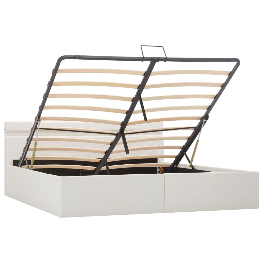 vidaXL Bett mit Bettkasten Hydraulisch LED Weiß Kunstleder 180x200 cm