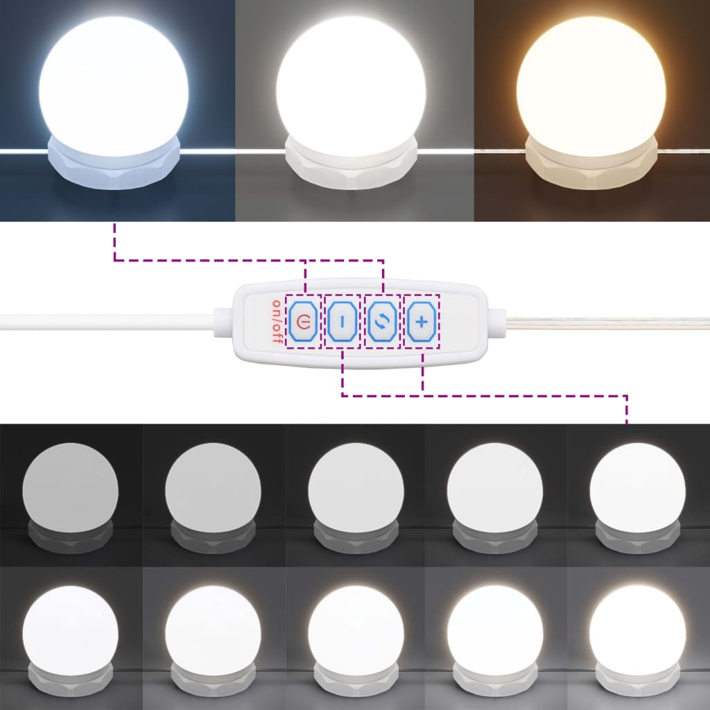 vidaXL Schminktisch mit LED-Leuchten Hochglanz-Weiß 96x40x142 cm