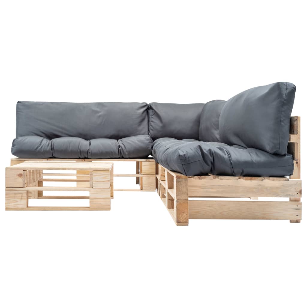 vidaXL 4-tlg. Paletten-Lounge-Set mit Kissen in Grau Holz