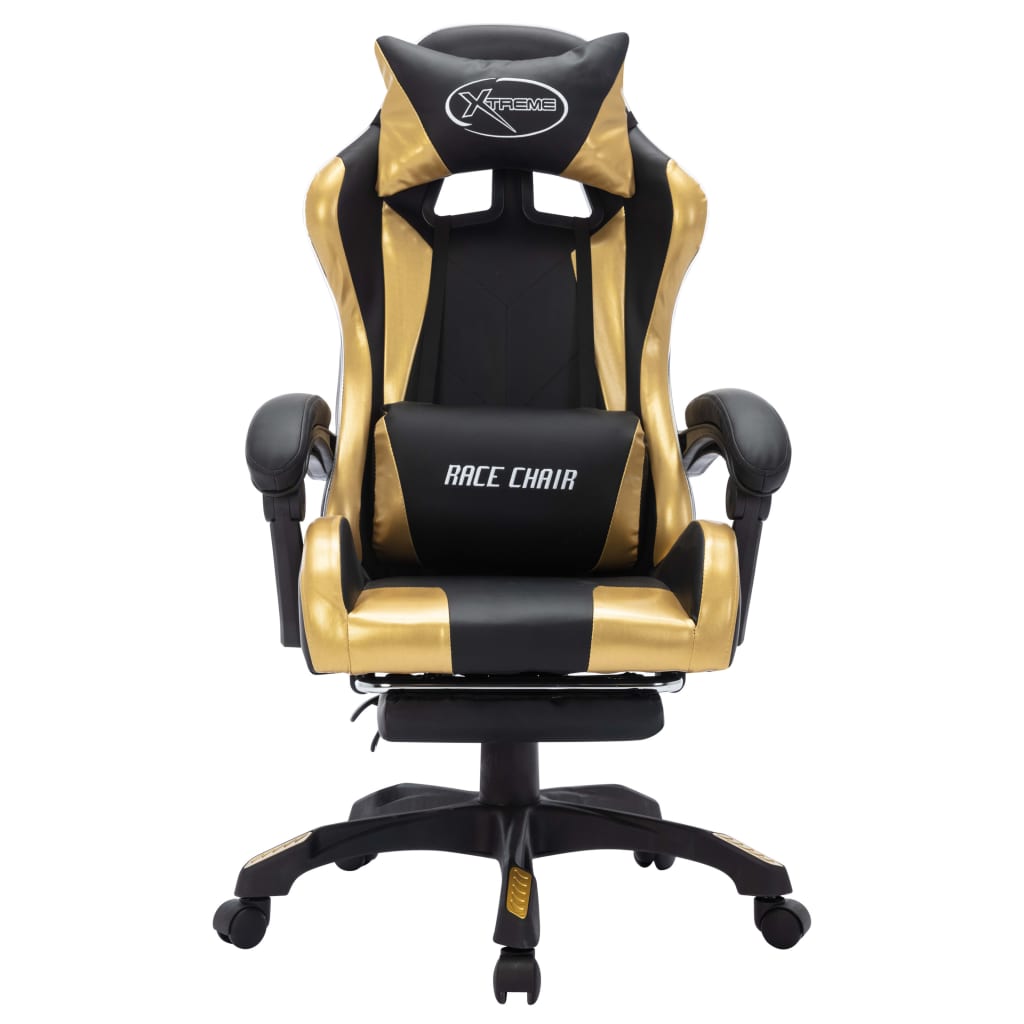 vidaXL Gaming-Stuhl mit RGB LED-Leuchten Gold und Schwarz Kunstleder