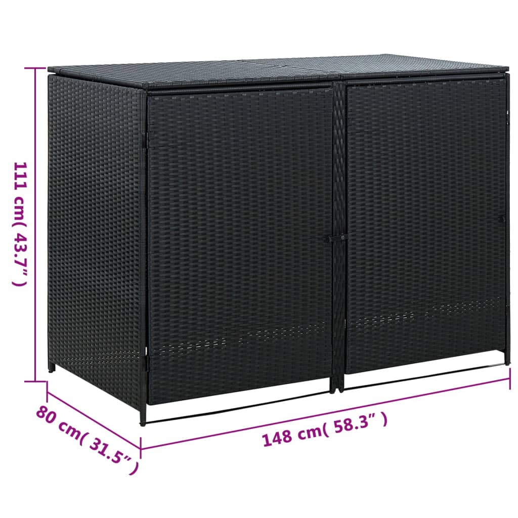 vidaXL Mülltonnenbox für 2 Tonnen Poly Rattan Schwarz 148x80x111 cm