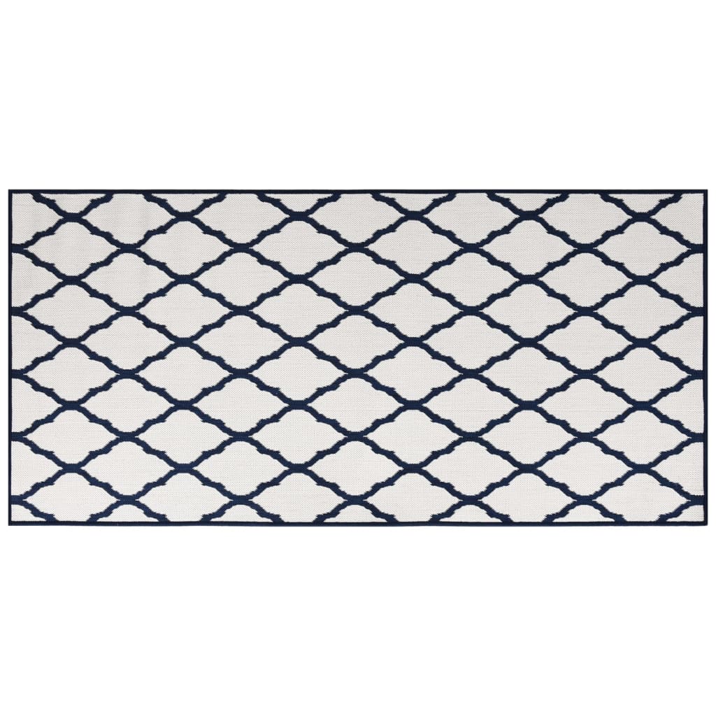 vidaXL Outdoor-Teppich Marineblau Weiß 100x200 cm Beidseitig Nutzbar