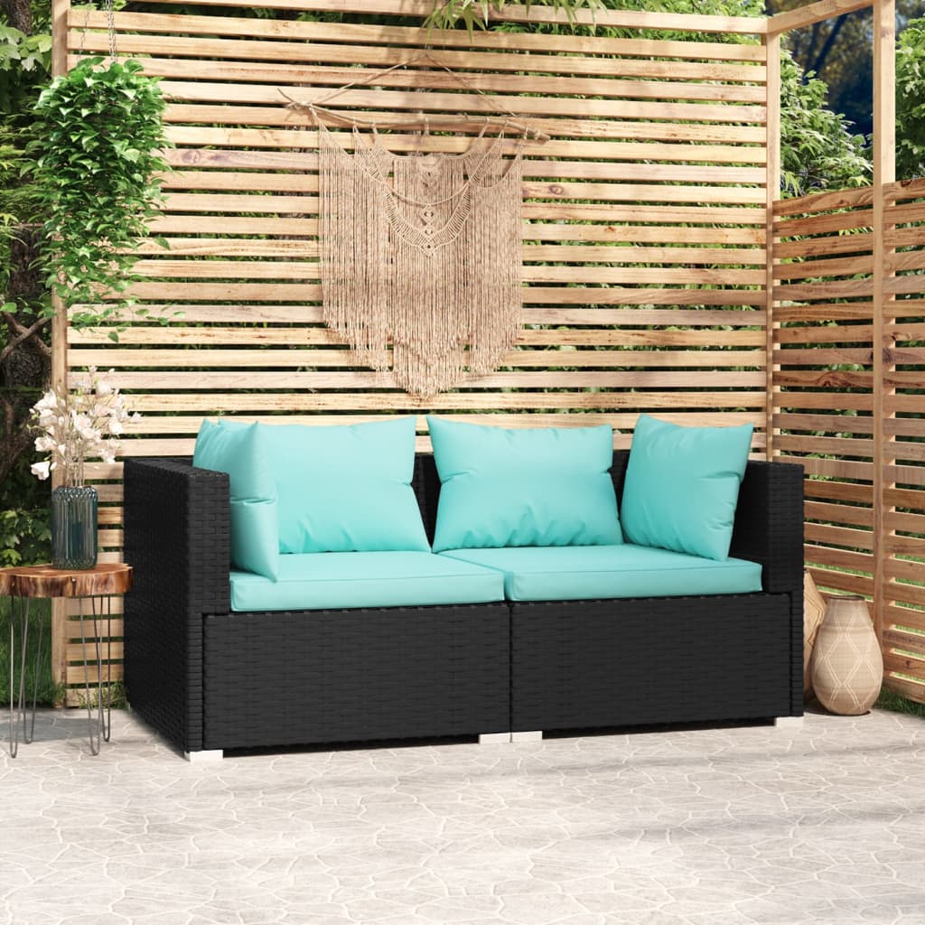 vidaXL 2-Sitzer-Sofa mit Kissen Schwarz Poly Rattan