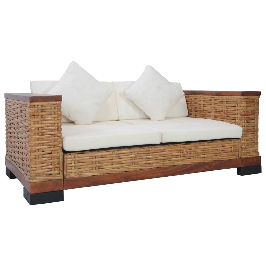 vidaXL 2-Sitzer-Sofa mit Auflagen Braun Natur Rattan
