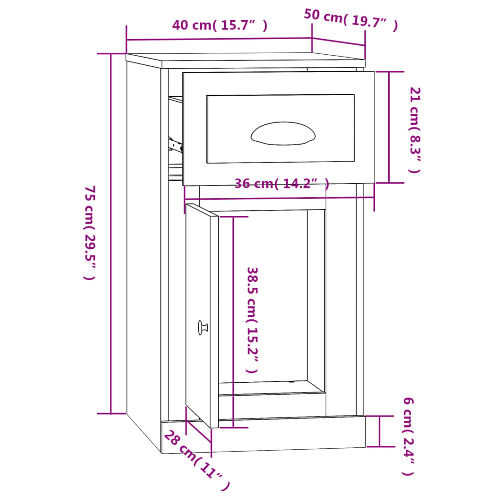 vidaXL Beistellschrank mit Schublade Sonoma-Eiche 40x50x75 cm