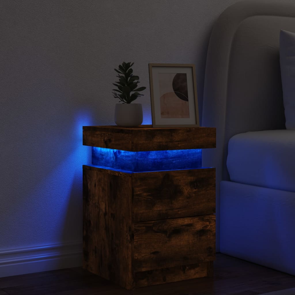 vidaXL Nachttisch mit LED-Leuchten Räuchereiche 35x39x55 cm