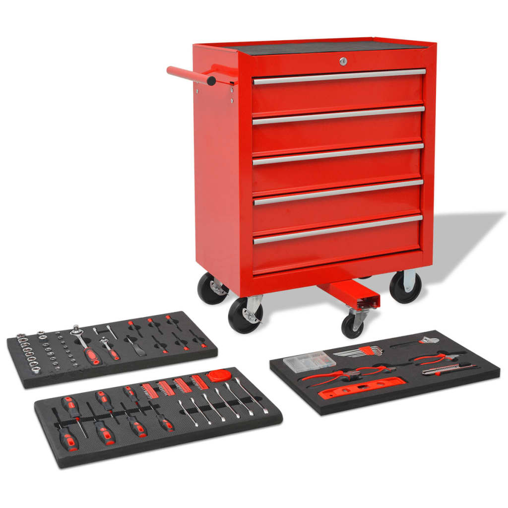 vidaXL Werkstattwagen mit 269 Werkzeugen Stahl Rot