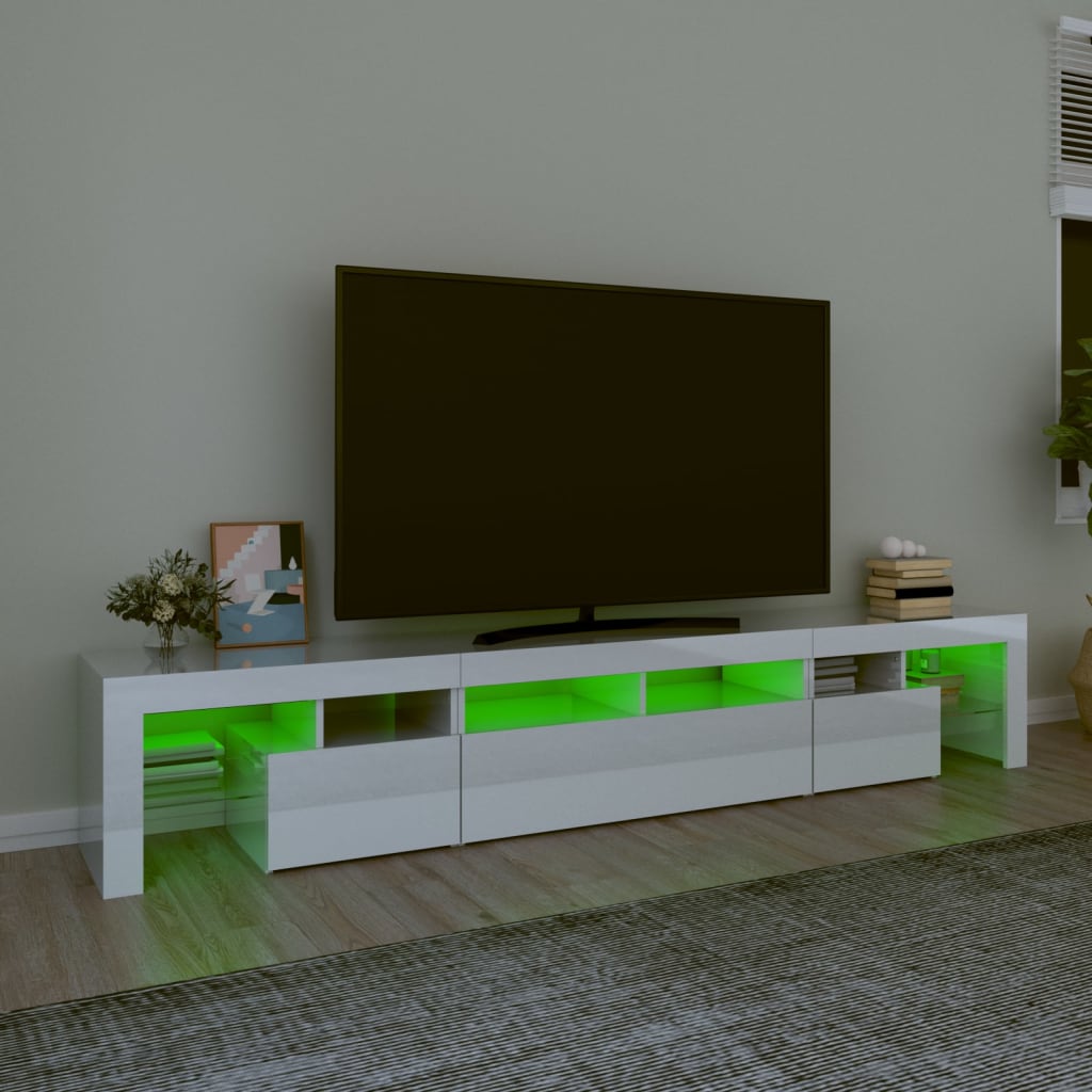 vidaXL TV-Schrank mit LED-Leuchten Hochglanz-Weiß 230x36,5x40 cm