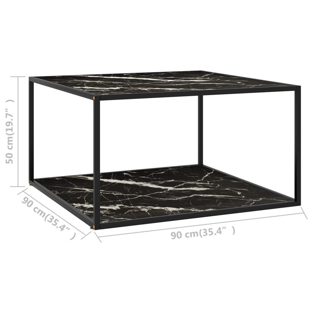 vidaXL Couchtisch Schwarz mit Schwarzem Glas Marmor-Optik 90x90x50 cm