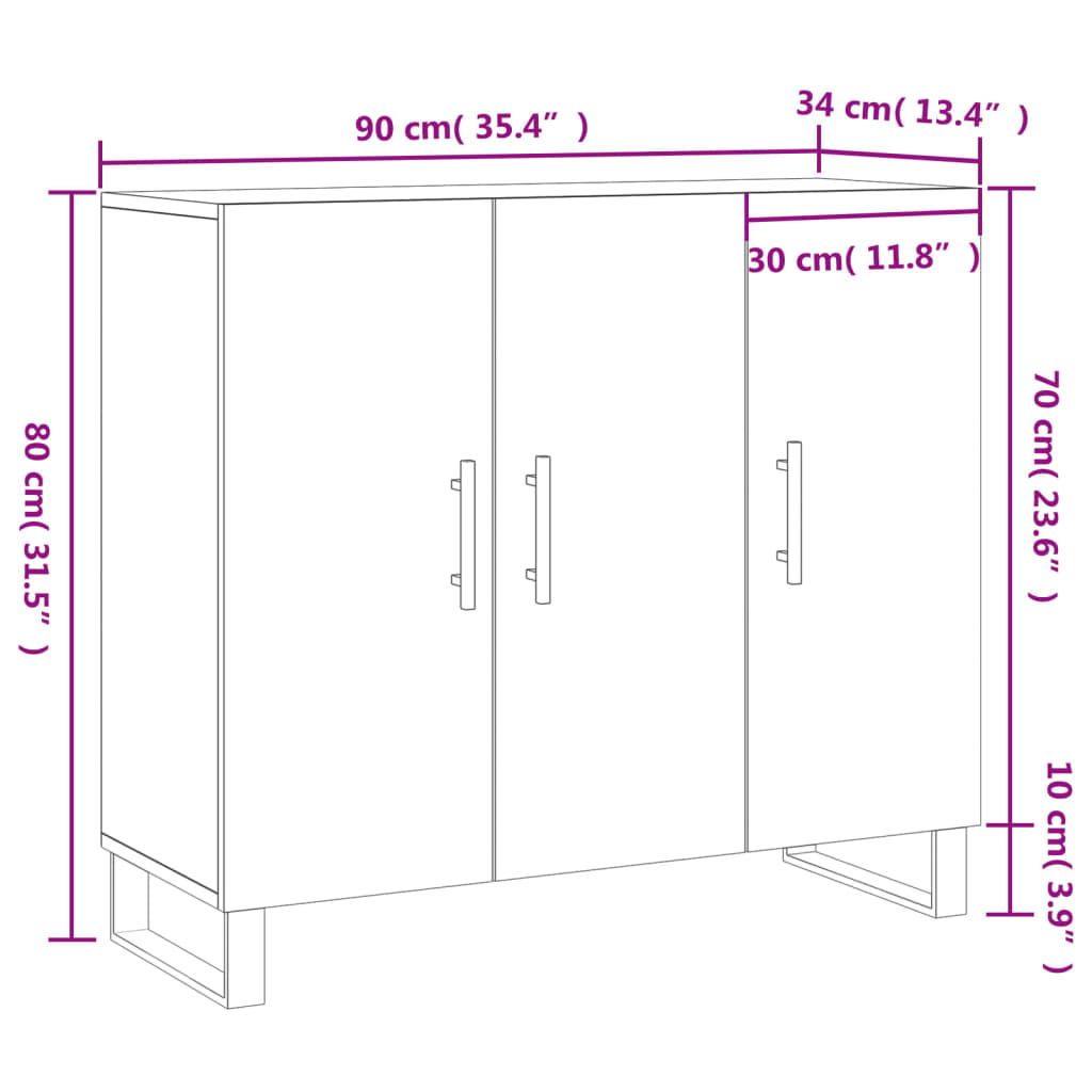 vidaXL Sideboard Hochglanz-Weiß 90x34x80 cm Holzwerkstoff