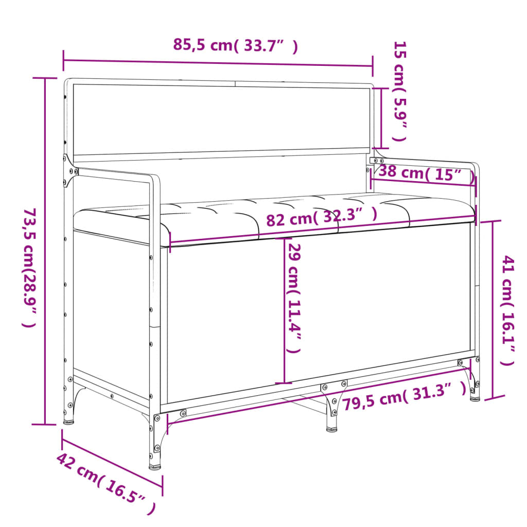 vidaXL Sitzbank mit Stauraum Braun Eichen-Optik 85,5x42x73,5 cm