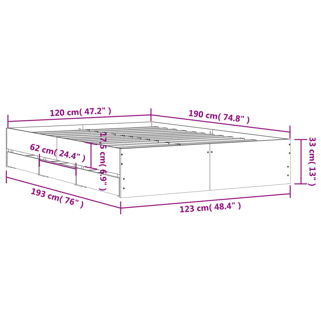 vidaXL Bettgestell mit Schubladen Sonoma-Eiche 120x190cm Holzwerkstoff