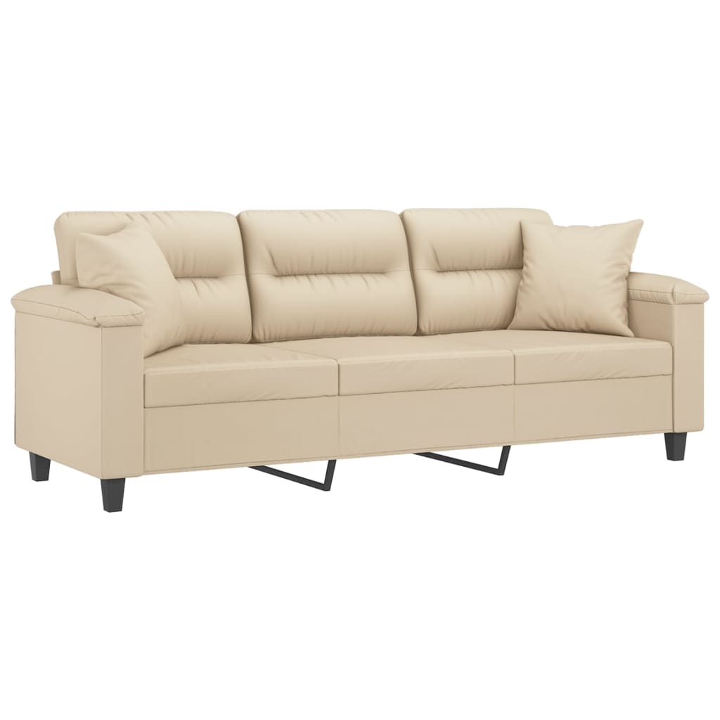 vidaXL 3-Sitzer-Sofa mit Kissen Creme 180 cm Mikrofasergewebe