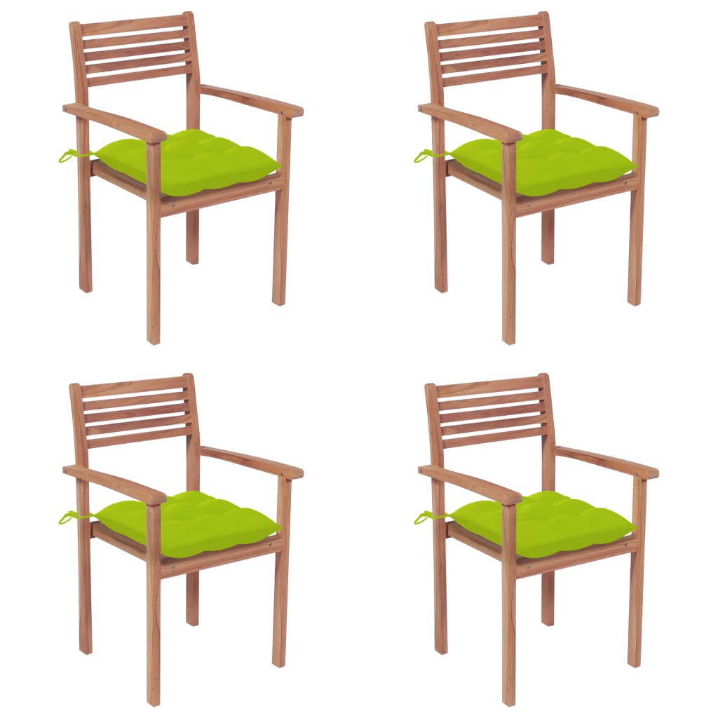vidaXL Gartenstühle 4 Stk. mit Hellgrünen Kissen Massivholz Teak