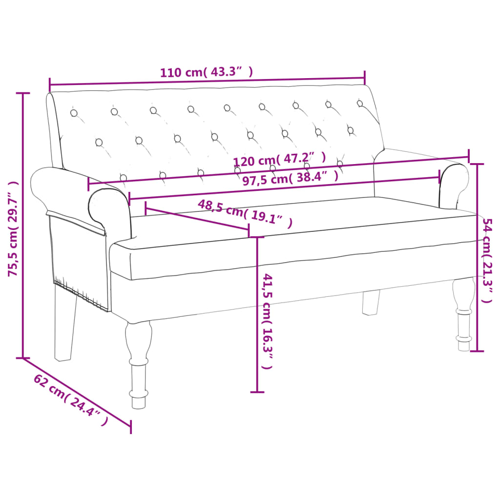 vidaXL Sitzbank mit Rückenlehne Braun 120x62x75,5 cm Wildleder-Optik