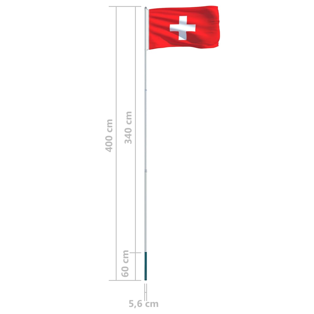 vidaXL Flagge der Schweiz und Mast Aluminium 4 m