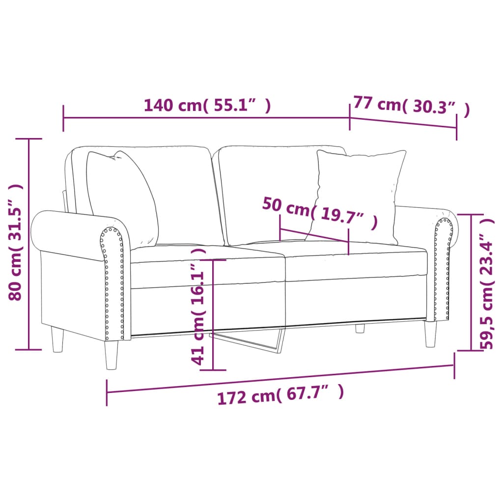 vidaXL 2-Sitzer-Sofa mit Kissen Schwarz 140 cm Kunstleder