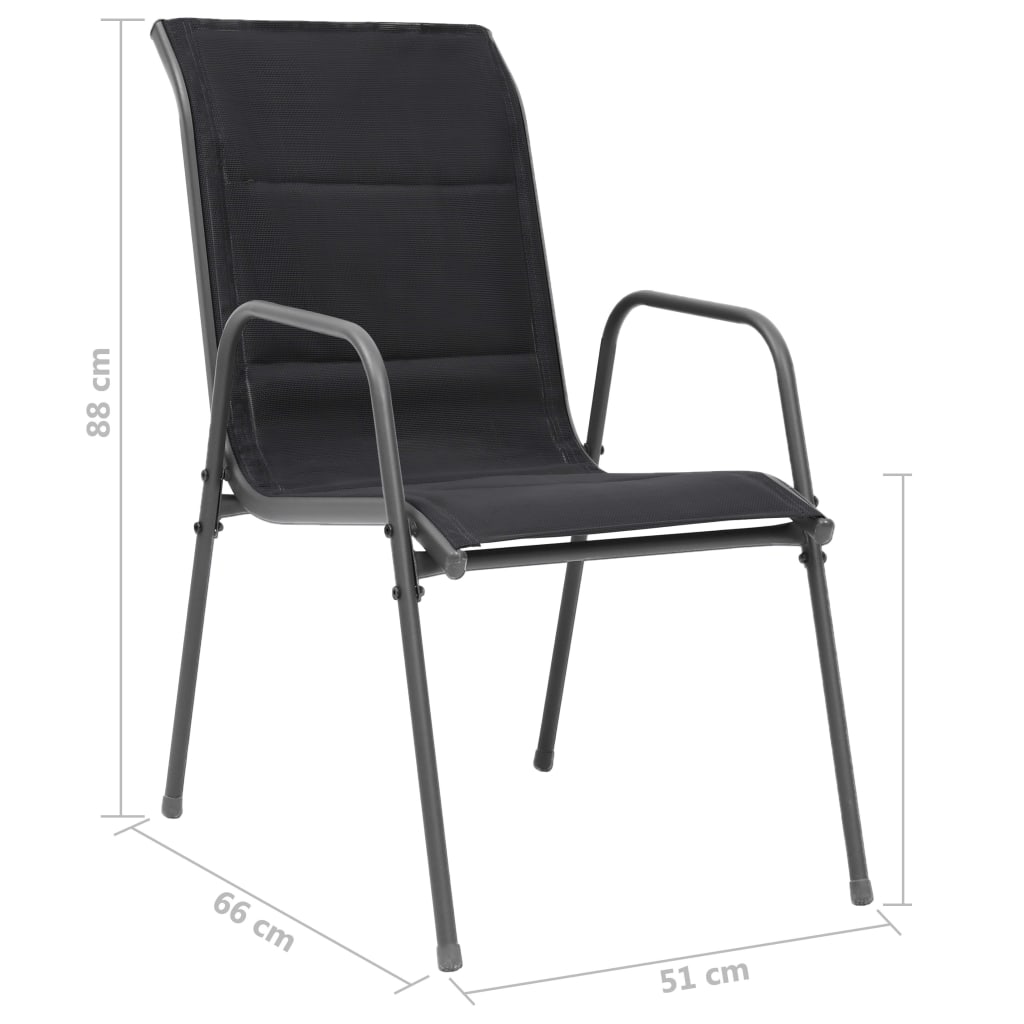 vidaXL Stapelbare Gartenstühle 2 Stk. Stahl und Textilene Schwarz