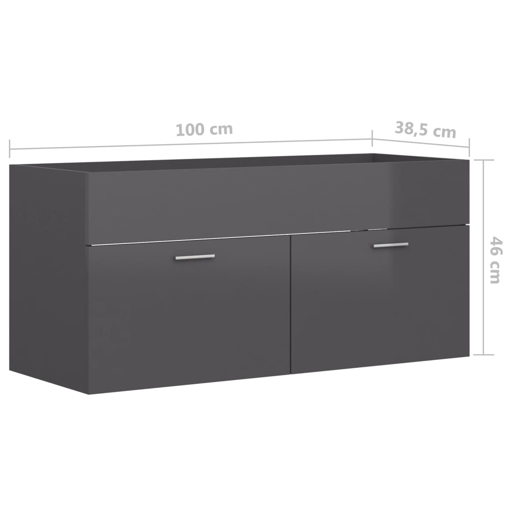 vidaXL Waschbeckenunterschrank Hochglanz-Grau 100x38,5x46 cm
