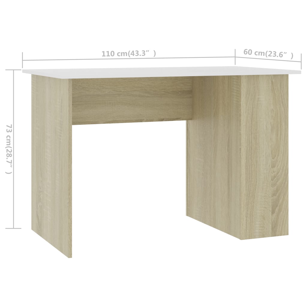 vidaXL Schreibtisch Weiß und Sonoma-Eiche 110x60x73 cm Holzwerkstoff