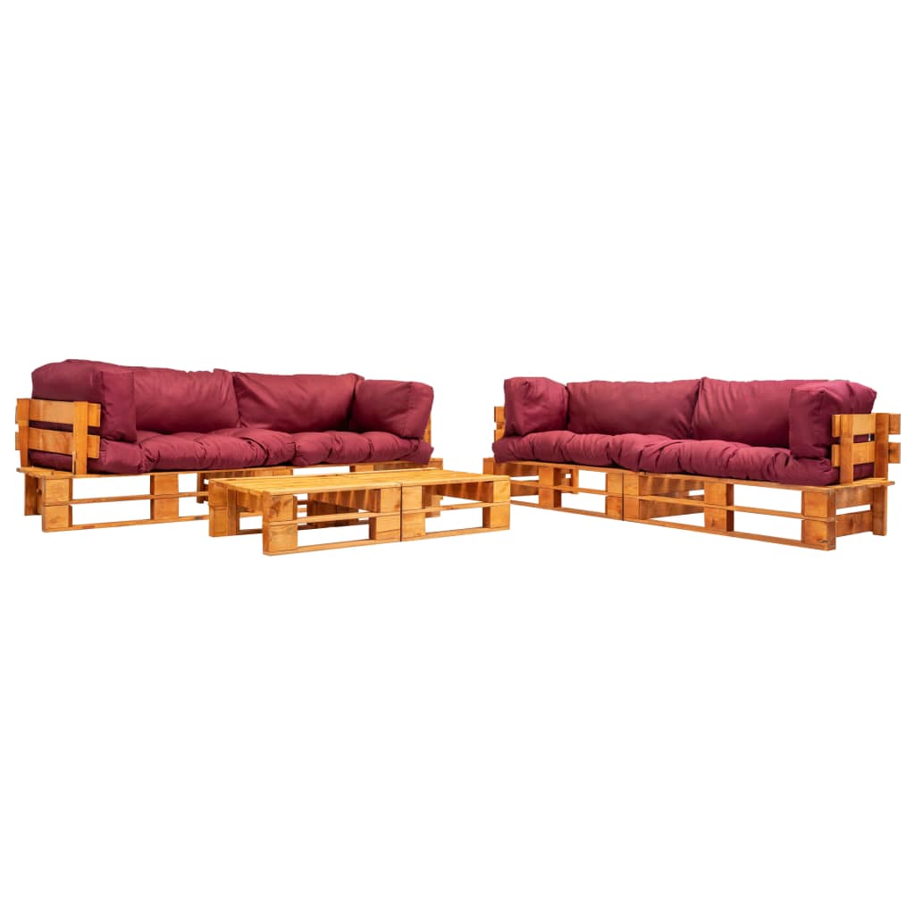 vidaXL 6-tlg. Garten-Lounge-Set aus Paletten mit Roten Kissen Holz