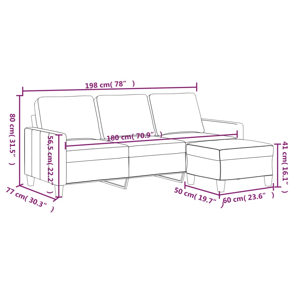 vidaXL 3-Sitzer-Sofa mit Hocker Weinrot 180 cm Kunstleder
