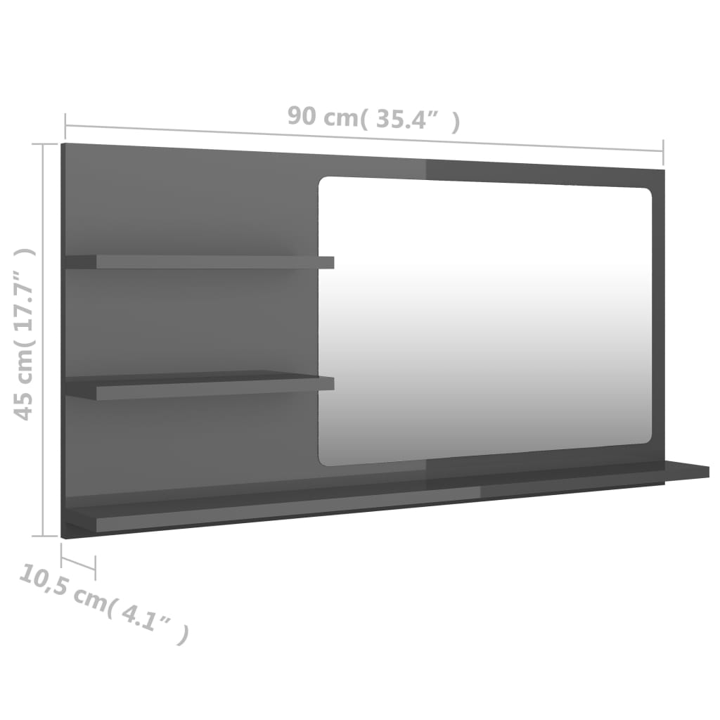 vidaXL Badspiegel Hochglanz-Grau 90x10,5x45 cm Holzwerkstoff