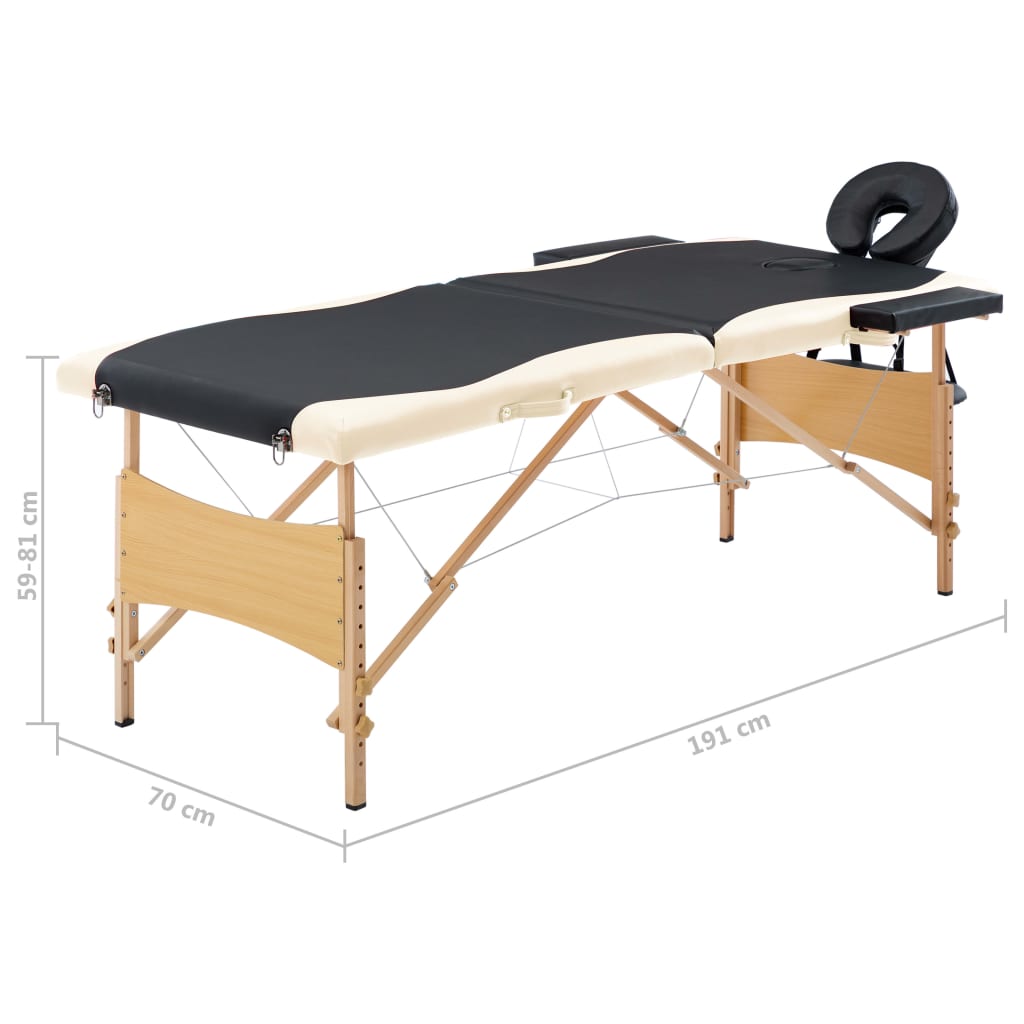 vidaXL Massageliege Klappbar 2-Zonen mit Holzgestell Schwarz und Beige