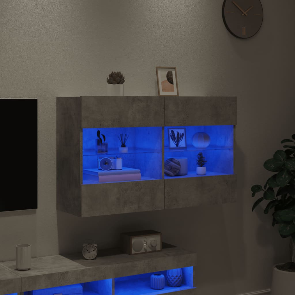 vidaXL TV-Wandschrank mit LED-Leuchten Betongrau 98,5x30x60,5 cm