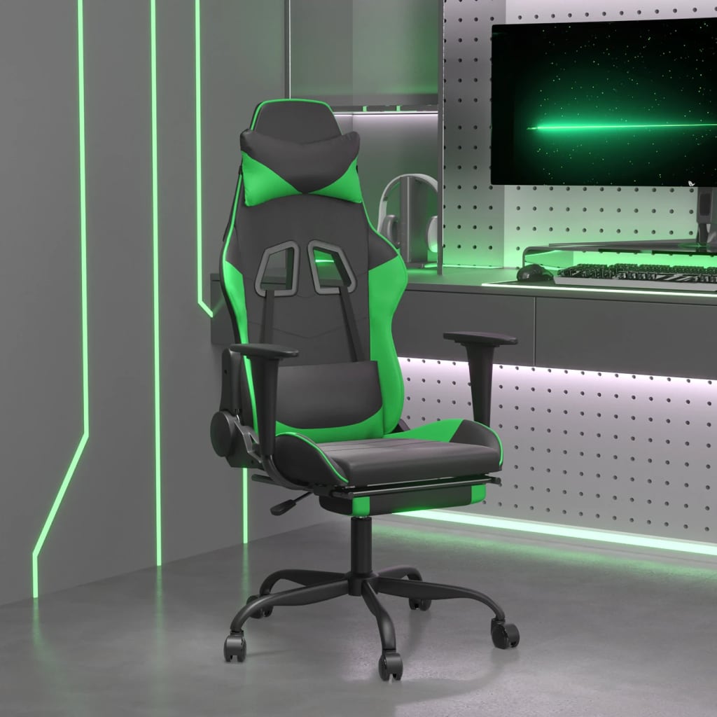 vidaXL Gaming-Stuhl mit Massage & Fußstütze Schwarz & Grün Kunstleder