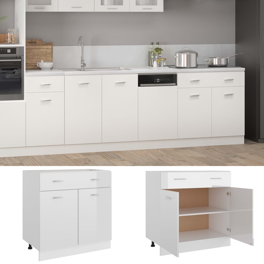 Küchenschrank Hochglanz-Weiß 80x46x81,5 Spanplatte Unterschrank Hängeschrank 