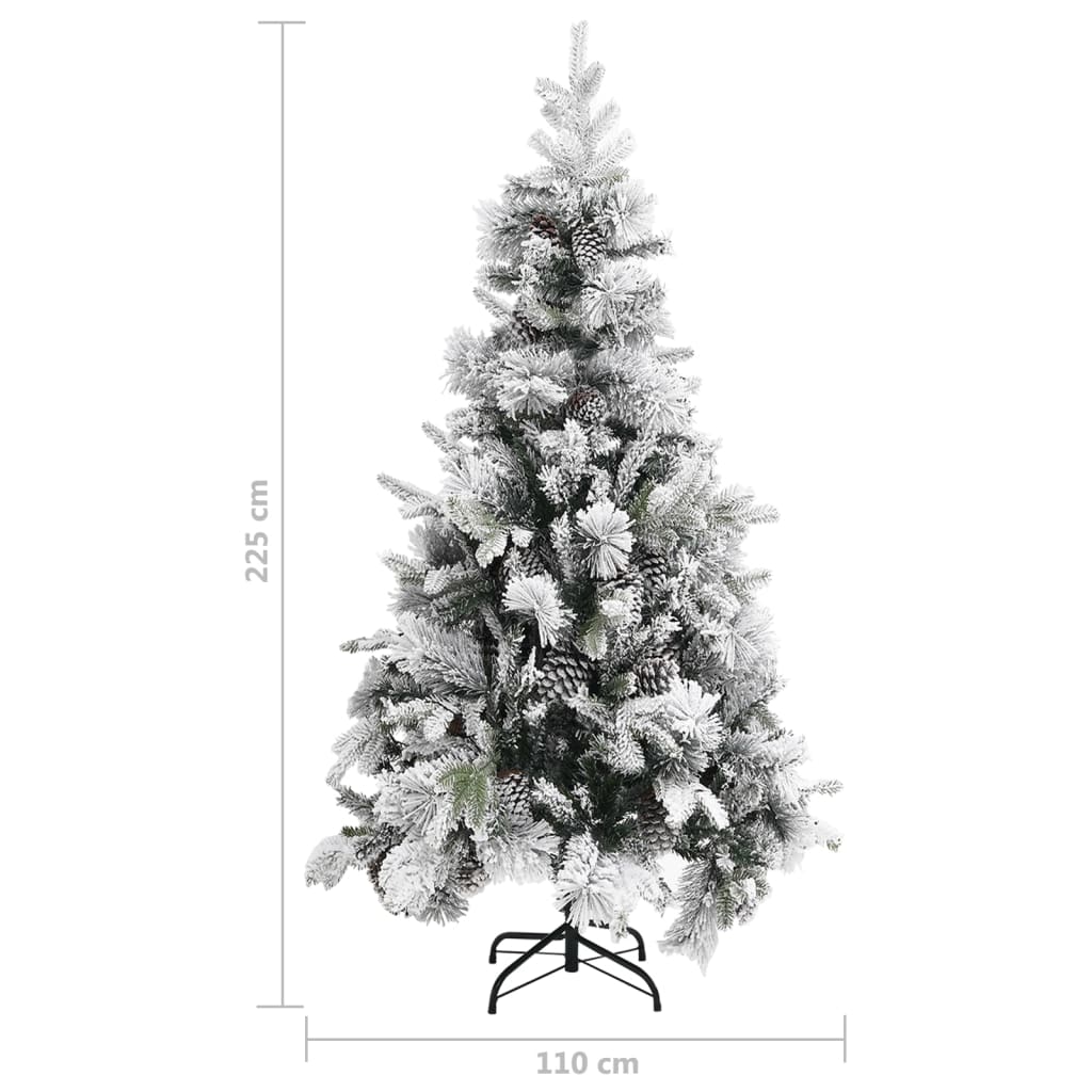 vidaXL Weihnachtsbaum mit Zapfen Beschneit 225 cm PVC & PE
