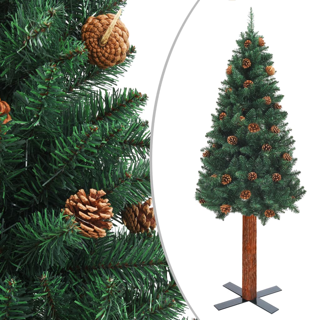 vidaXL Weihnachtsbaum Schlank mit Beleuchtung & Kugeln Grün 180 cm PVC