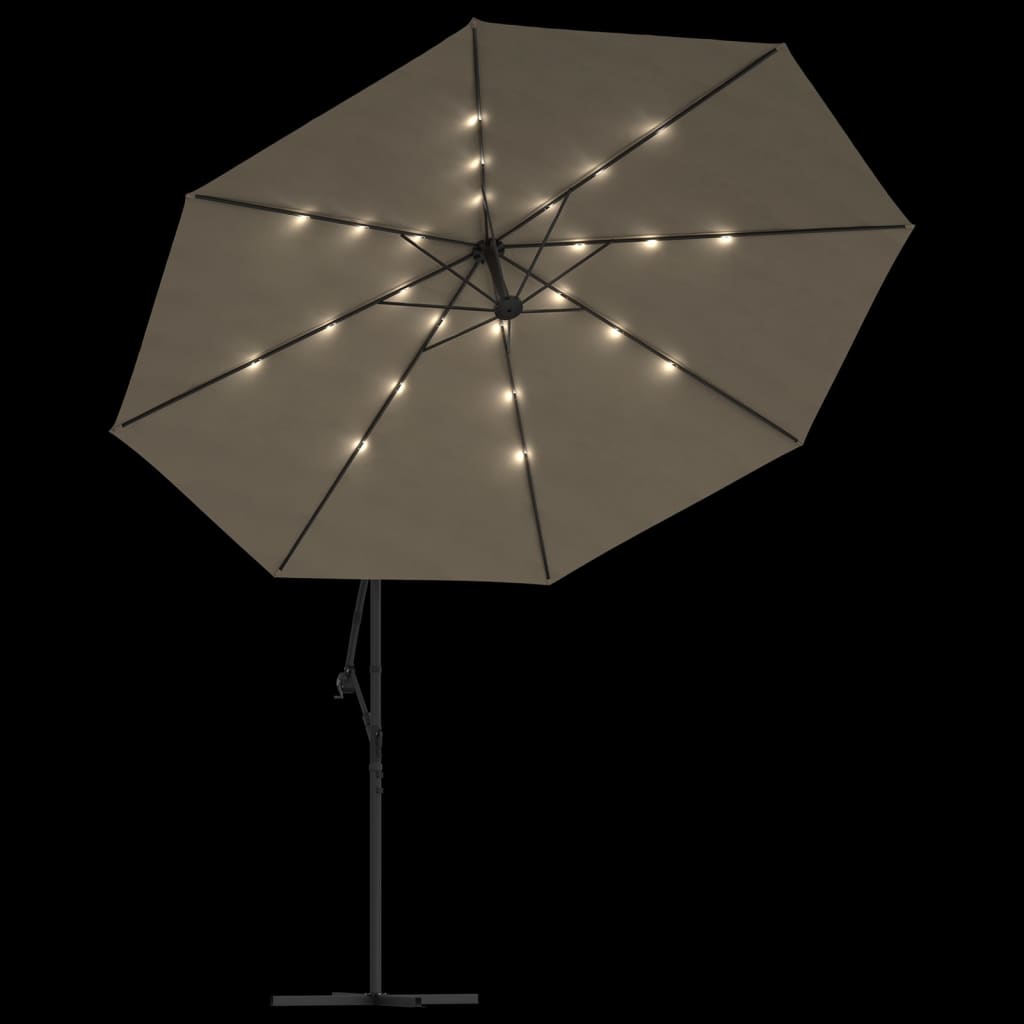 vidaXL Ampelschirm mit LED-Leuchten und Metall-Mast 350 cm Taupe