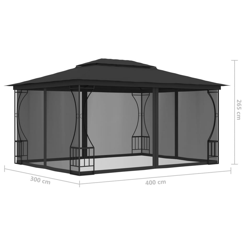 vidaXL Pavillon mit Netz 300x400x265 cm Anthrazit