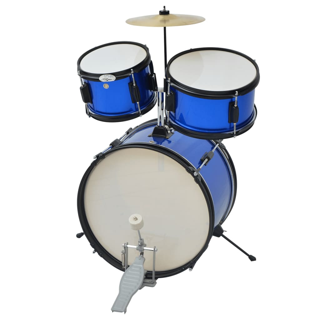 vidaXL Schlagzeug Komplettset Pulverbeschichteter Stahl Blau Junior
