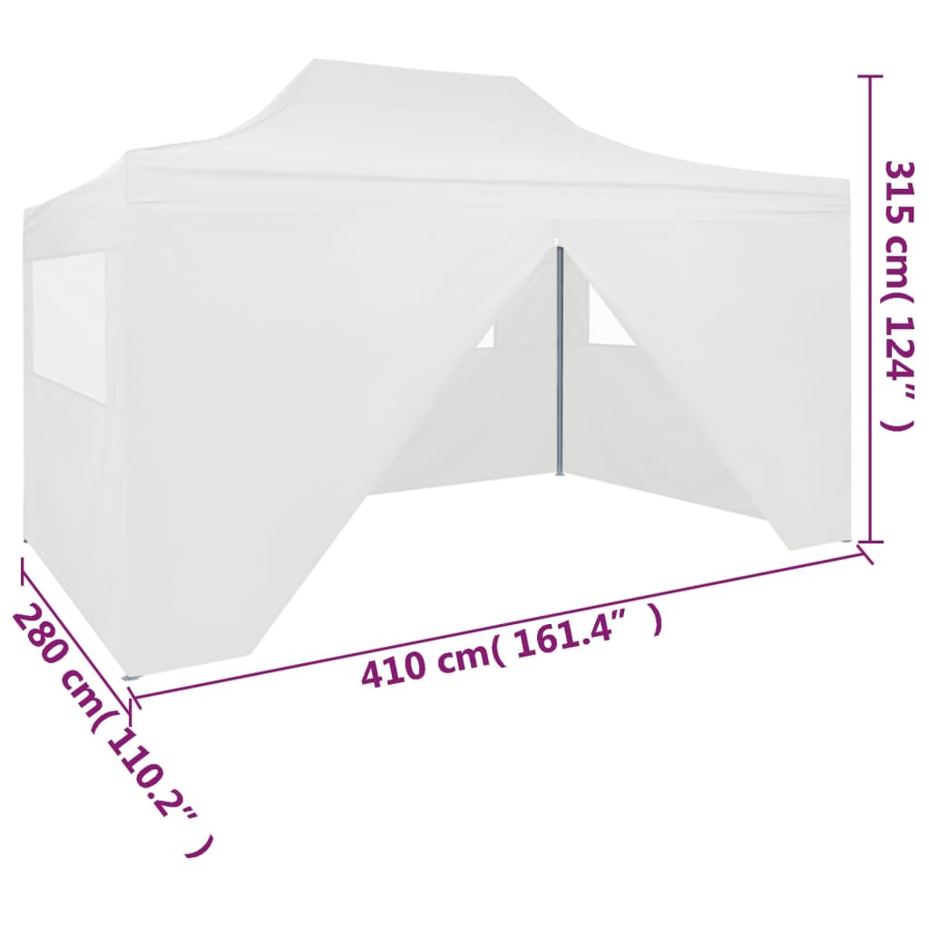 vidaXL Profi-Partyzelt Faltbar mit 4 Seitenwänden 3×4m Stahl Weiß