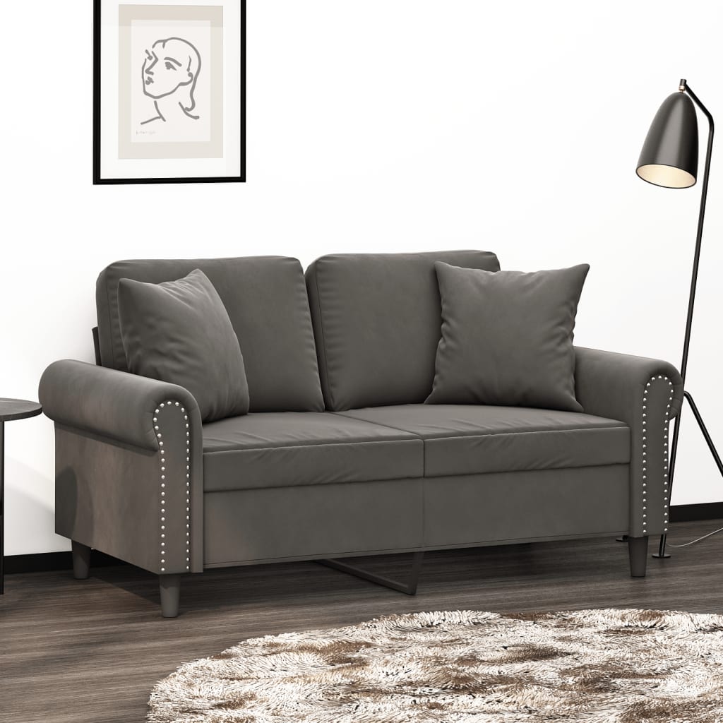 vidaXL 2-Sitzer-Sofa mit Kissen Dunkelgrau 120 cm Samt