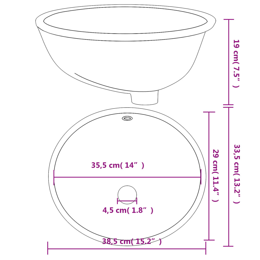 vidaXL Waschbecken Weiß 38,5x33,5x19 cm Oval Keramik