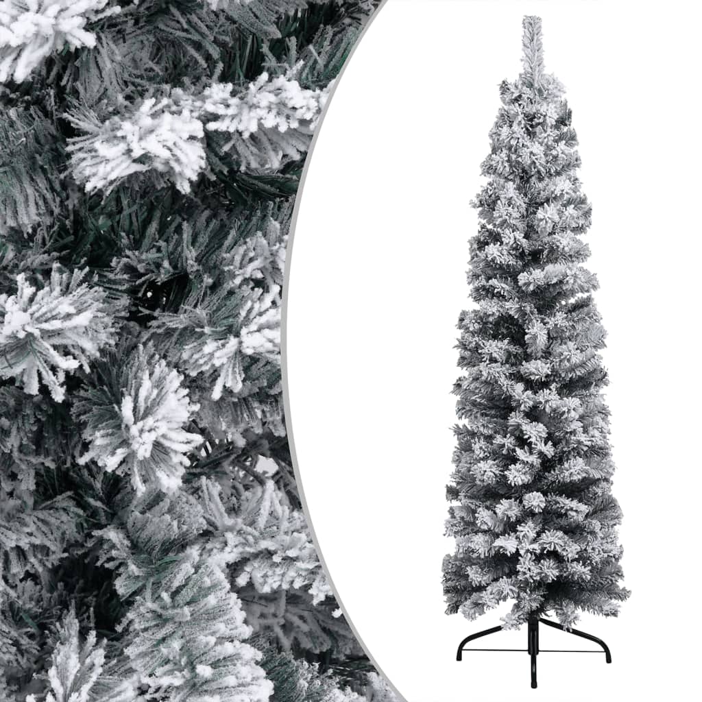 vidaXL Weihnachtsbaum Schlank mit Beleuchtung & Schnee Grün 240 cm PVC