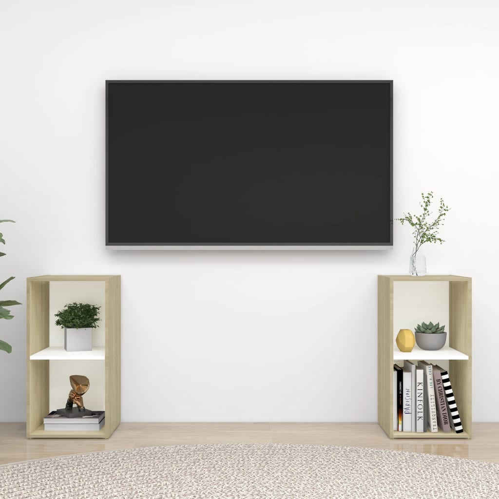 vidaXL TV-Schränke 2 Stk. Weiß Sonoma-Eiche 72x35x36,5cm Holzwerkstoff