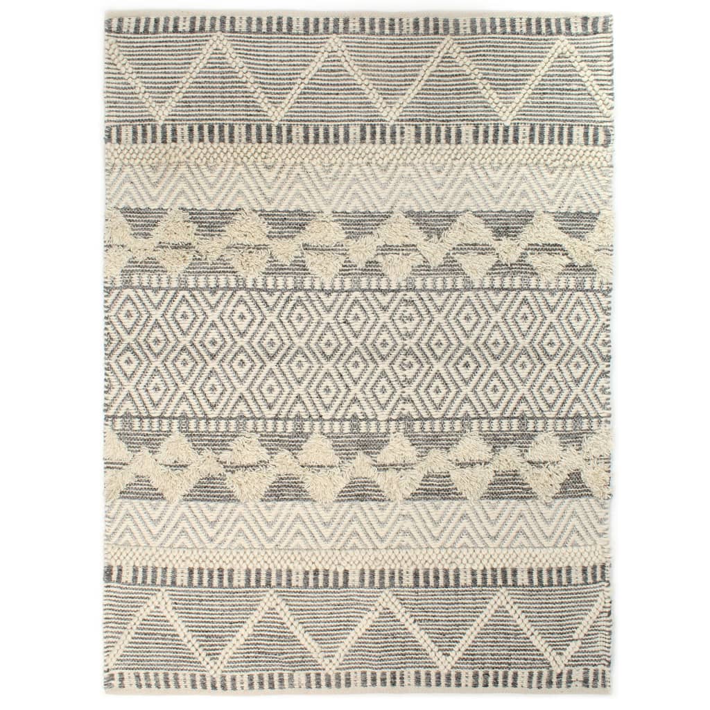 vidaXL Teppich Handgewebt Wolle 160×230 cm Weiß/Grau/Schwarz/Braun