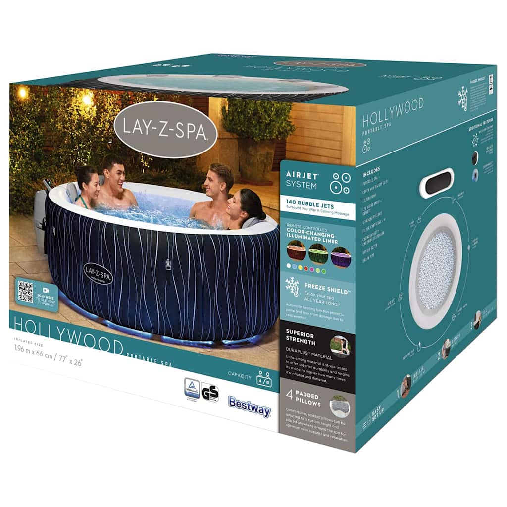 Bestway Lay-Z-Spa Aufblasbarer Whirlpool Hollywood AirJet 196x66 