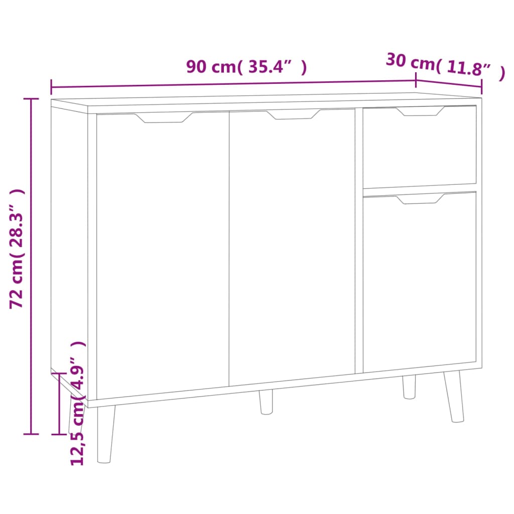 vidaXL Sideboard Schwarz 90x30x72 cm Holzwerkstoff